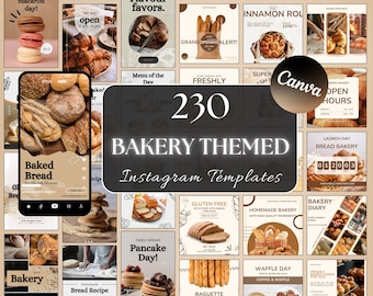 Bäckerei Instagram Vorlagen: 230 Post & Story Vorlagen (Canva)