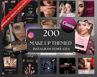 200 Make-up Instagram Vorlagen: Beauty Posts & Stories (Canva)