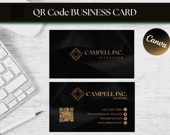 Luxury Black & Gold Business Card Template: DIY QR Code Design (Canva)