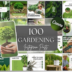 Gardening Instagram Post Templates: Plant Shop Social Media (Canva, 100 Posts) (Digital Download)