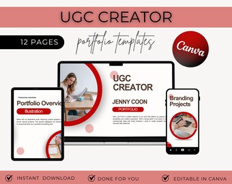 UGC Portfolio Template Canva: Minimalist Red Presentation (Canva Editable)
