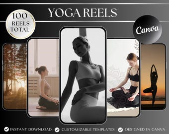100 Yoga Instagram Reels, Editable Canva Templates (PDF)