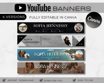 YouTube-Banner-Vorlage, einfach in Canva bearbeitbar, modernes Design (4 Versionen)