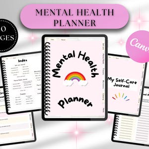 Mental Health Planner | Mental Health Journal | Habit Mood Tracker | Self Care Routine Journal | Canva Editable Planner | DIY planner