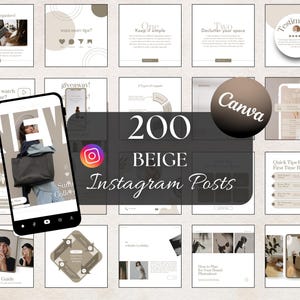 Op de afbeelding: Een verzameling van 200 beige Instagram-posttemplates. De templates bevatten een verscheidenheid aan ontwerpen, waaronder tekst, afbeeldingen en graphics. De templates zijn perfect voor bedrijven en individuen die professioneel ogende Instagram-content willen maken.