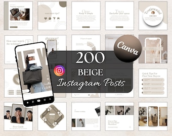200 Beige Instagram Post Templates: Social Media Canva Carousel (Editable)