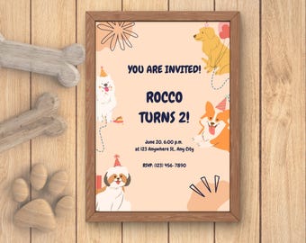 Editable Dog Birthday Invitation: Puppy Pawty, Canva Template (Digital)