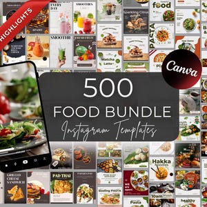 500 Food Instagram Templates: Restaurant & Food Reels, Post, Stories, Highlights (Canva Editable, Digital Download)
