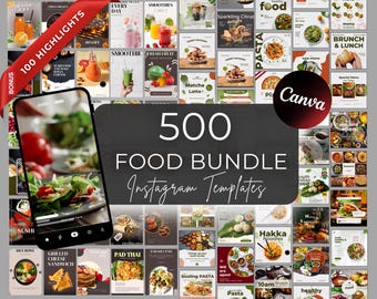 500 modelos de Instagram para comida: Reels, posts, Stories e destaques de restaurantes e gastronomia (editáveis em Canva, download digital)