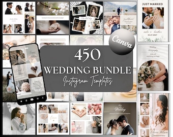 450 Wedding Bundle Instagram Templates editable in Canva