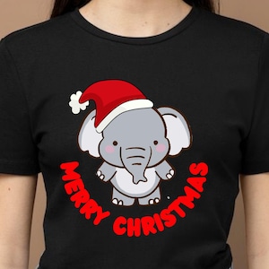 Funny Christmas Elephant Santa Hat T-Shirt | Merry Christmas Tee