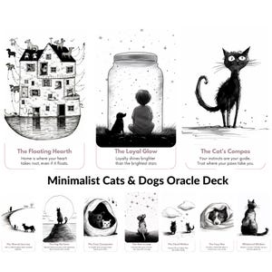 Minimalist Cats Dogs Surreal Animal Oracle Deck - Unique Animal Themed Card Set for Intuitive Readings & Gift