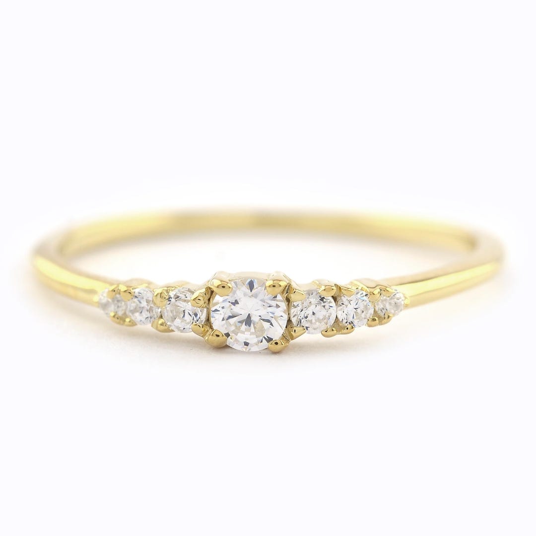Solitaire Lab Diamond Solid 14K Gold Lab Grown Diamond Solitaire With Accent Pave Dainty ...