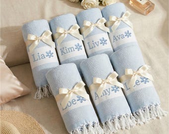 Toalla de playa turca personalizada, regalo para damas de honor con monograma, recuerdo para despedida de soltera.