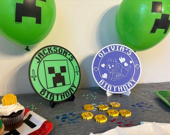 Minecraft-themed Personalized 3D Printed Gaming Birthday Sign | Pixel Block Style Party Decor