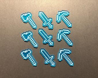 Minecraft-themed Tools Set | Acrylic Mini Pickaxe Sword Axe | Gamer Party Favors | Retro Game Decor