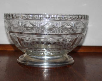 Vintage Diamond Pressed Glass Bowl with Silverplate Base