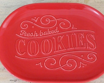 Hallmark Red Ceramic “Fresh Baked Cookies” Plate – Christmas Cookie Serving Tray, Holiday Kitchen Decor