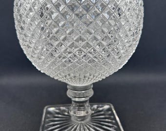 Vintage Pressed Glass Diamond Point Compote Vase - Pedestal Candy Dish, Clear Glass Home Decor
