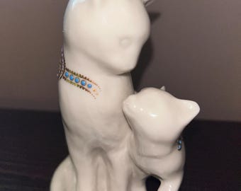 Vintage Lenox Mother Cat & Kitten Figurine 1995 Fine China Collectible Miniature Hand Decorated Made in USA