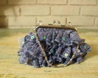 Vintage Lavendel Spitzen Clutch: Perlen Gerüscht Pailletten Geldbörse