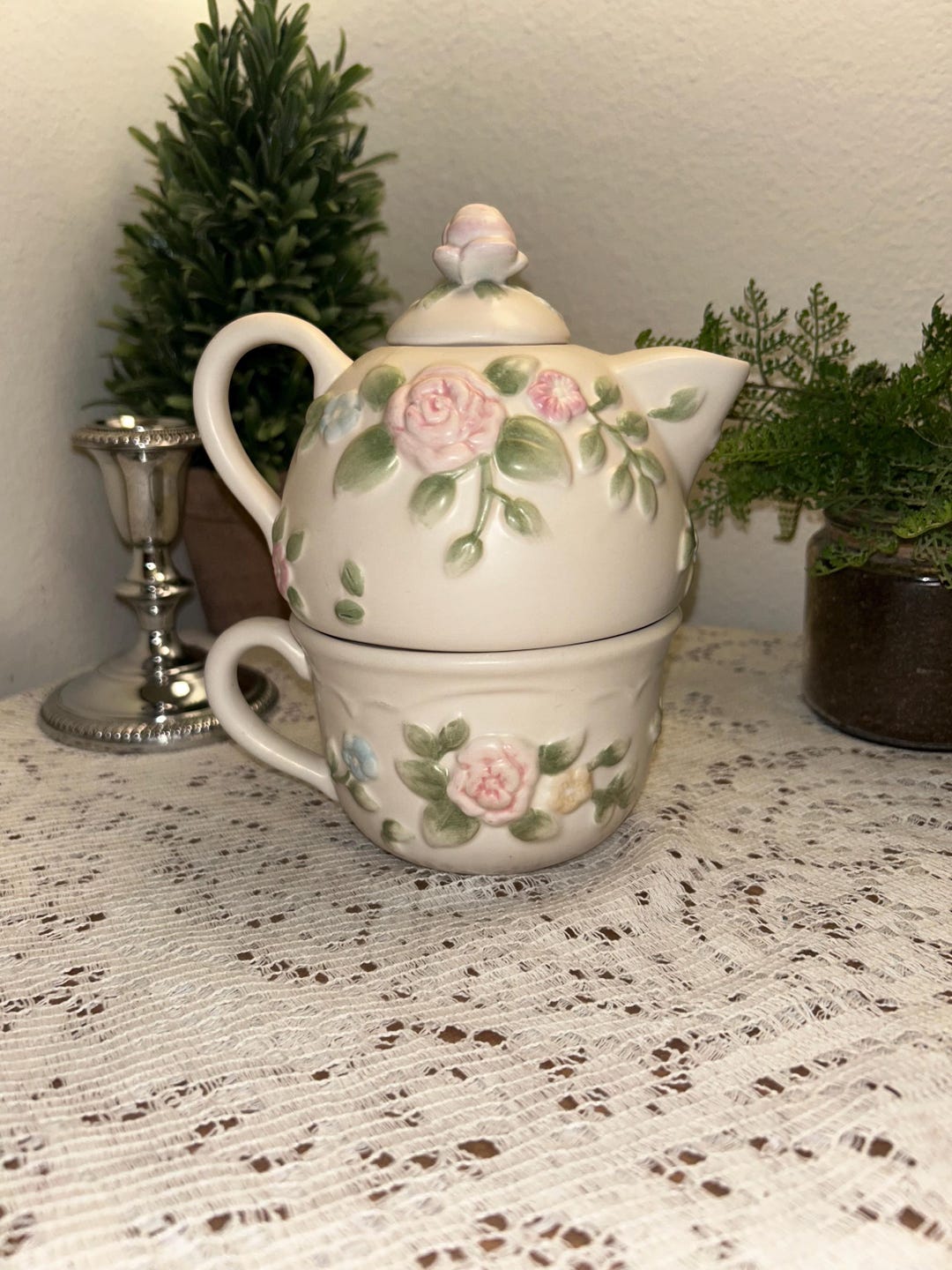Tea For One Roses Vintage Pfaltzgraff Tea for One • Rose Garden Floral • Shabby Chic ...