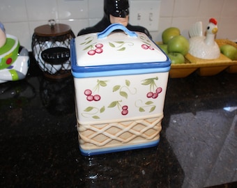 Inspirado StoneLite Hand-Painted Cherry Ceramic Canister