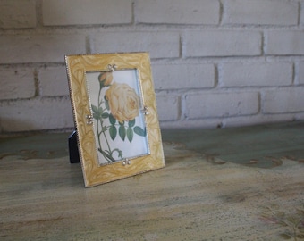 Vintage Gelb Perlen Emaille Bilderrahmen mit Strasssteinen - 10x15 cm Bilderrahmen