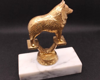 Vintage Brass Dog Statue on Marble Base – Made in Italy Mid-Century Figurine