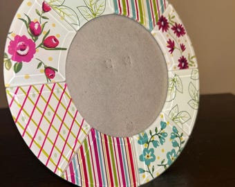 Handmade Floral Mosaic Photo Frame 8x8 Round Decorative Picture Frame Cottage Chic Decor