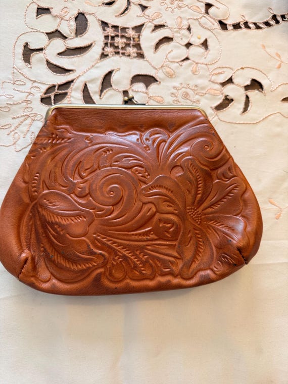 Patricia Nash Tooled Leather Clutch – Floral Embossed Kiss Lock Frame Bag