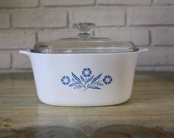 Vintage Corning Ware Blaue Kornblume A-3-B 3 L Auflaufform mit Deckel | 3 Quart Retro Baker | Klassisches Mid-Century Kochgeschirr