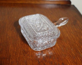 Mid Century Pressed Glass Dish: Diamond Starburst Trinket Box