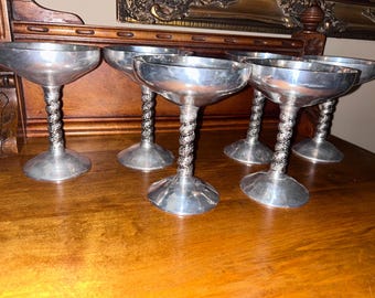 Vintage Plator Silverstone wijnglazen set van 6 – Spaanse verzilverde champagneglazen met druivenrankmotief – Sierlijk barservies