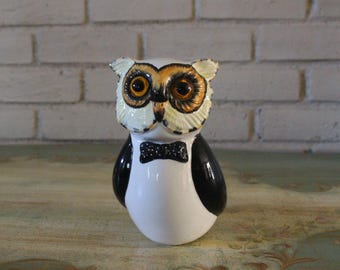 Vintage Keramik Eulen Spardose - Black & White Tuxedo, Mid-Century Dekor