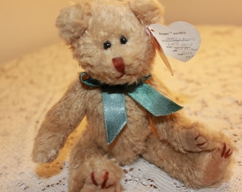 Ty Attic Treasures Fraser Bear – pluszowy miś z turkusową wstążką z 1993 roku – kolekcjonerski gadżet Vintage Ty