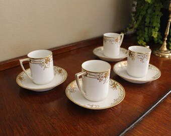 Antique Nippon Demitasse Cup & Saucer Set: Gold Gilt Floral Porcelain
