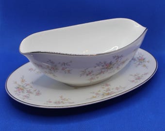 Vintage Noritake Arlene 5802 Gravy Boat with Attached Underplate – Japan
