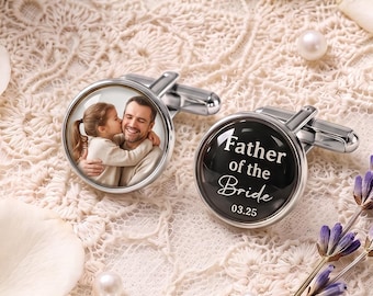 Aangepaste manchetknopen familiefoto - gepersonaliseerde bruiloft foto manchetknopen voor mannen - vaderdagcadeaus voor papa - beste vader cadeau voor hem