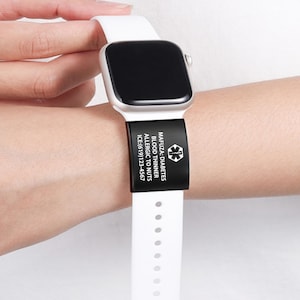 Spersonalizowany identyfikator alertu medycznego Metalowy znacznik dla paska Apple Watch, grawerowany znacznik identyfikacyjny ze stali nierdzewnej, znacznik alergii, kontakty alarmowe, cukrzyca