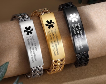 Custom Stainless steel Waterproof Medical Alert  Medical Bracelet,Custom Medical ID Bracelet, Health Emergency Bracelet for Men,Gift For Dad