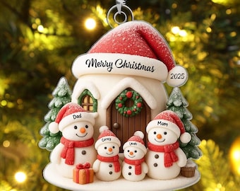 Personalized 3-8 Family Christmas Ornament, Acrylic Snowman Family Hanging Ornament, Christmas Gift for Dad/Mom, Christmas Decorations