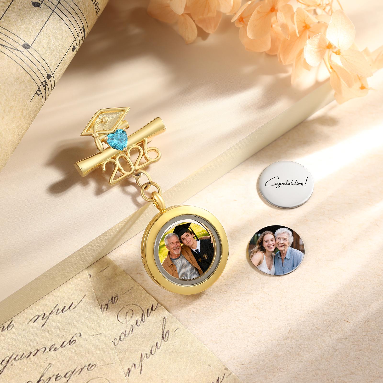 Personalized Graduation Memorial Photo Pin,birth Stone Brooch With ...
