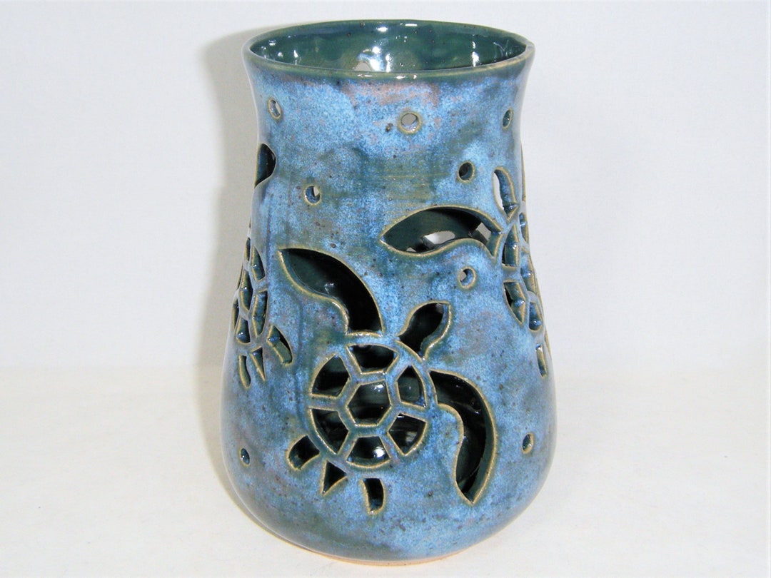Sea Turtle Candle Holder Green Turtle Luminary Ocean Blue Etsy