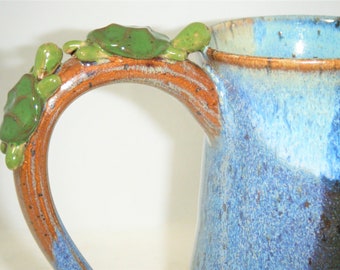 Turtle Mug Two Turtles on a Log Cup Tortoise Pair Blue Spruce Green ClayDogStudio