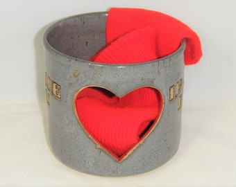 Red Heart Sock Sorter Gift for Him Ceramic Pot Clay Laundry Room Sock Holder Soul Mate ClayDogStudio