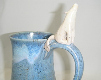 Wolf Mug Howling White Husky Dog Mug Sculpted Pottery Mug ClayDogStudio