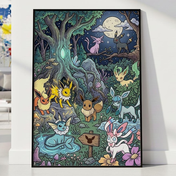Eeveelutions Poster | Poke Modern Digital Print | Maximalist Wall Art