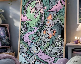 Póster del Templo de los Exploradores Espaciales para la Habitación Infantil / Criaturas Fantásticas para Niños / Lámina Decorativa