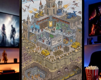 Infantería de Marina, Fortaleza, Póster / Impresión digital de guerra espacial / Arte mural del batallón del Imperio / Estilo ¿Dónde está Wally?